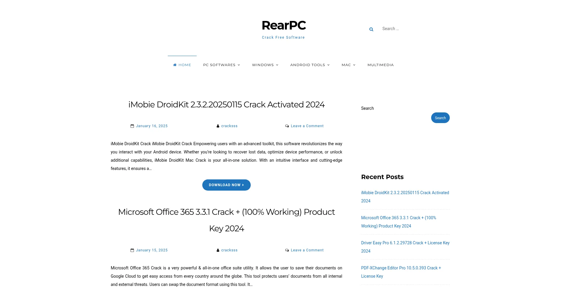 Website screenshot of Rearpc.com
