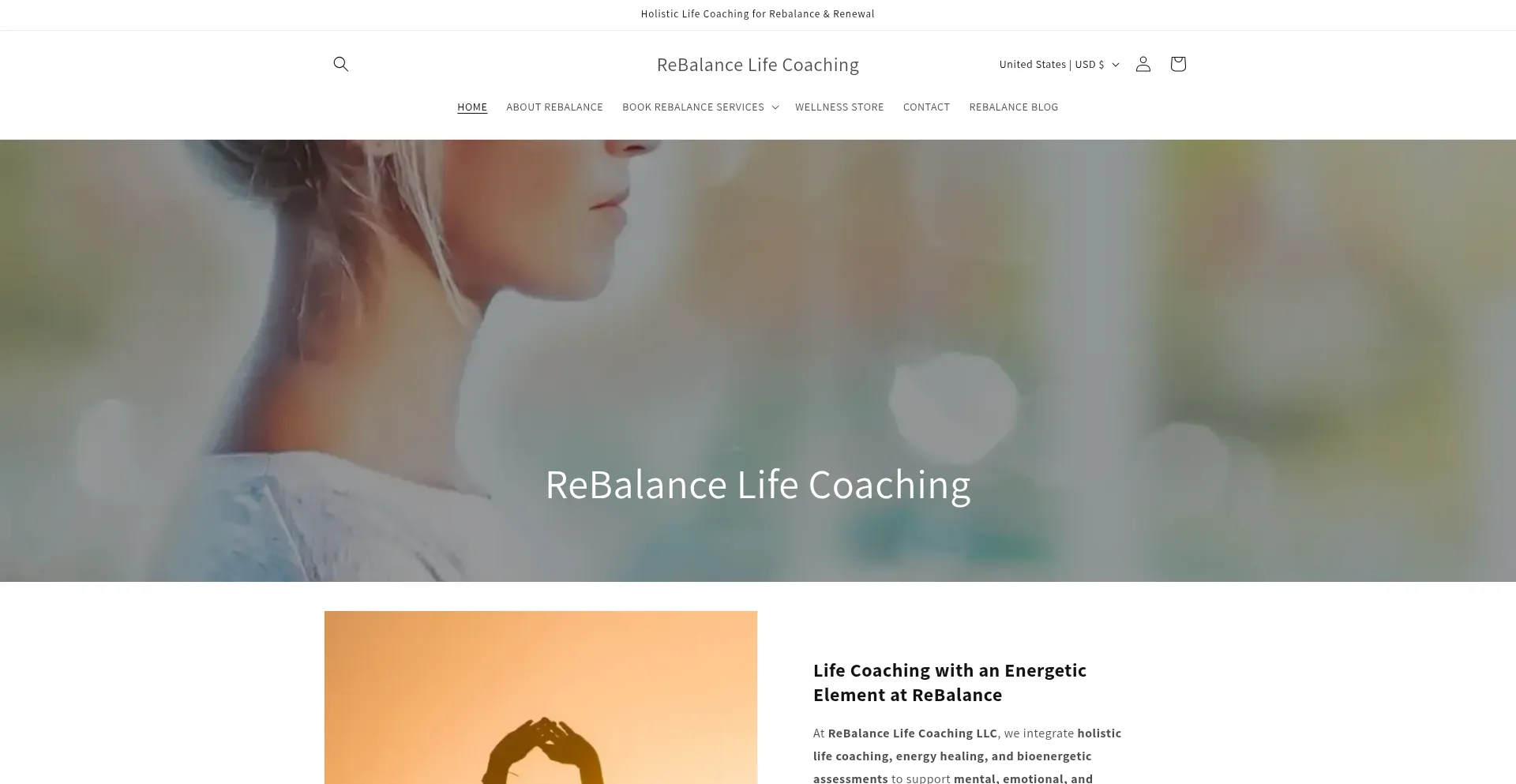 Website screenshot of Rebalancelifecoaching.com