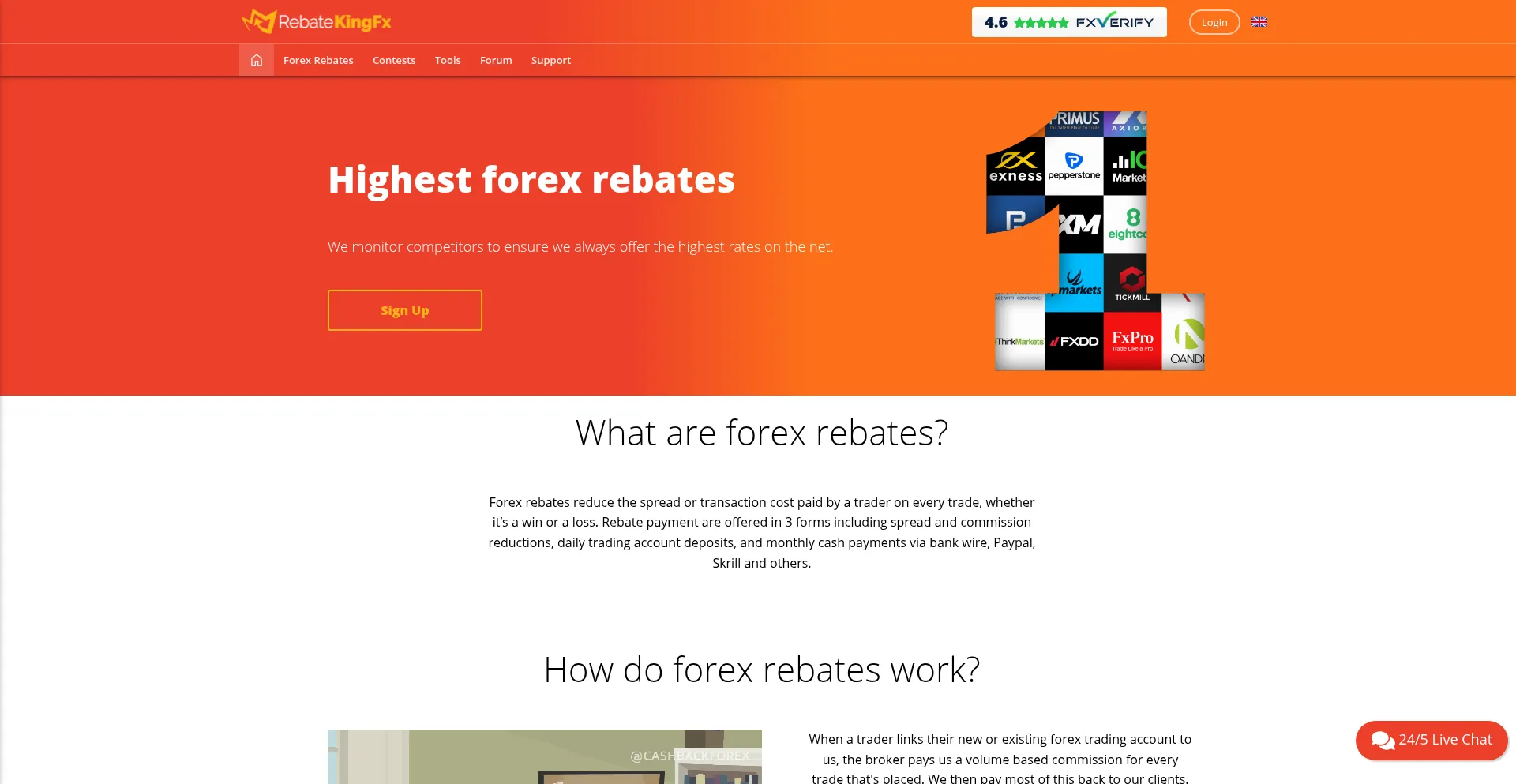 Website screenshot of Rebatekingfx.com