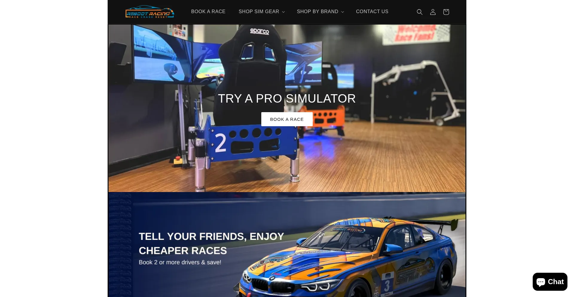 Website screenshot of Rebootracingsims.com