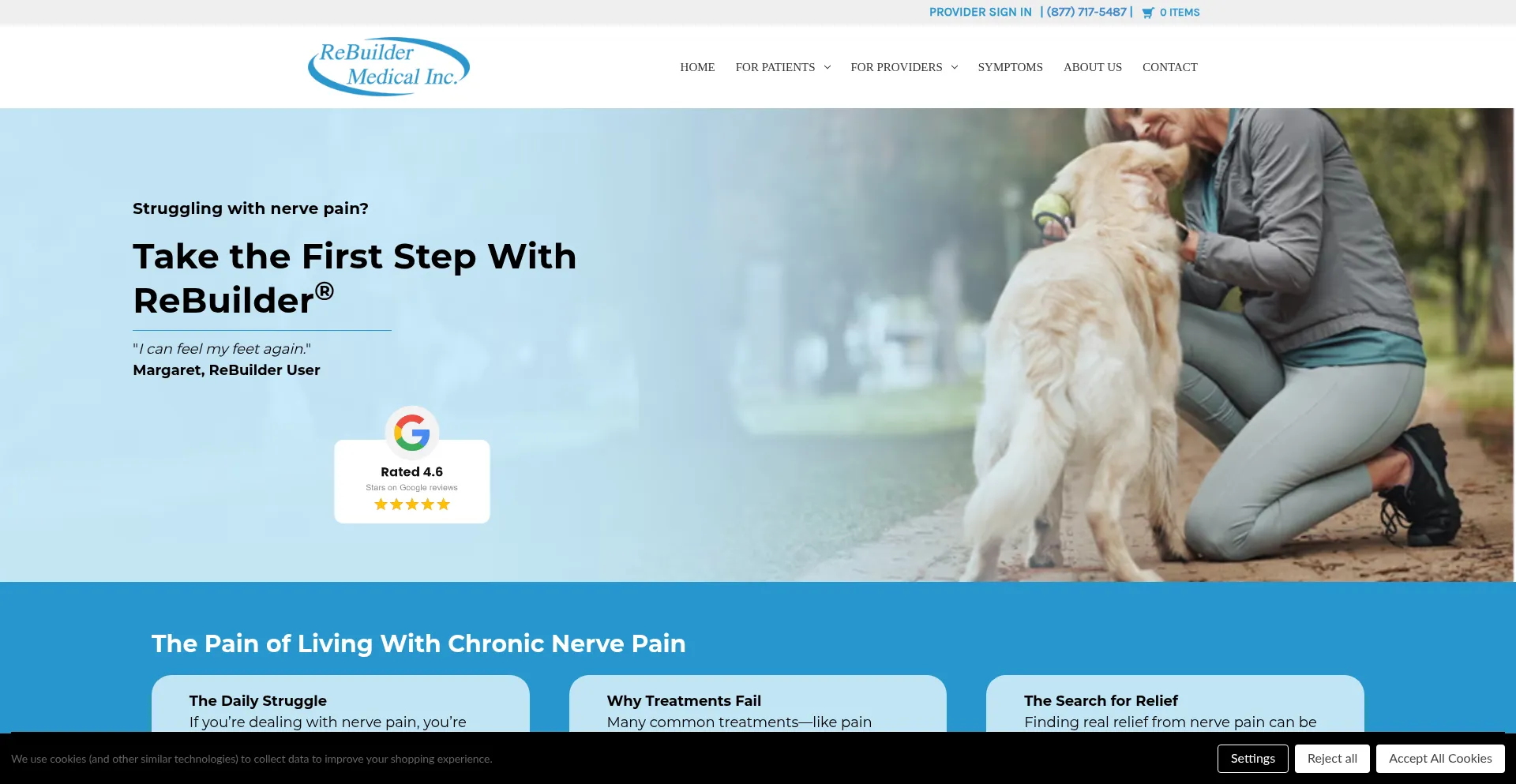 Website screenshot of Rebuildermedical.com