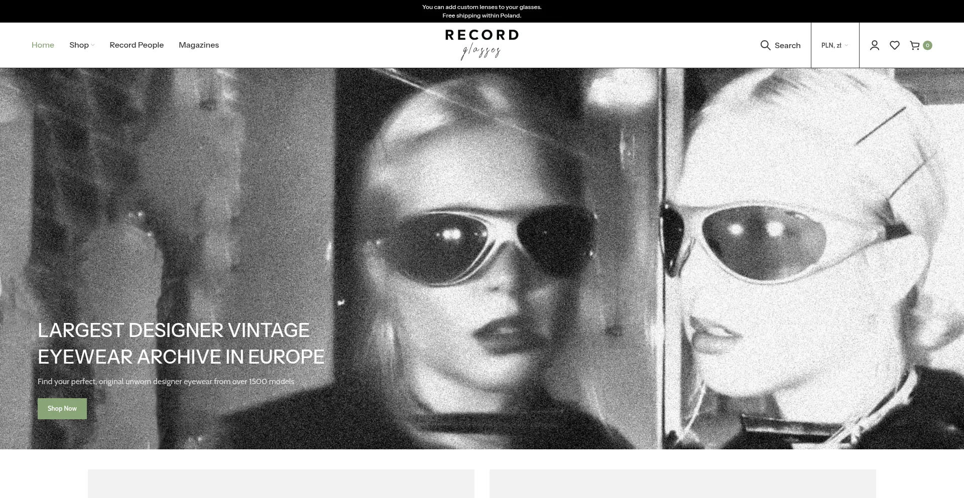 Website screenshot of Recordglasses.com
