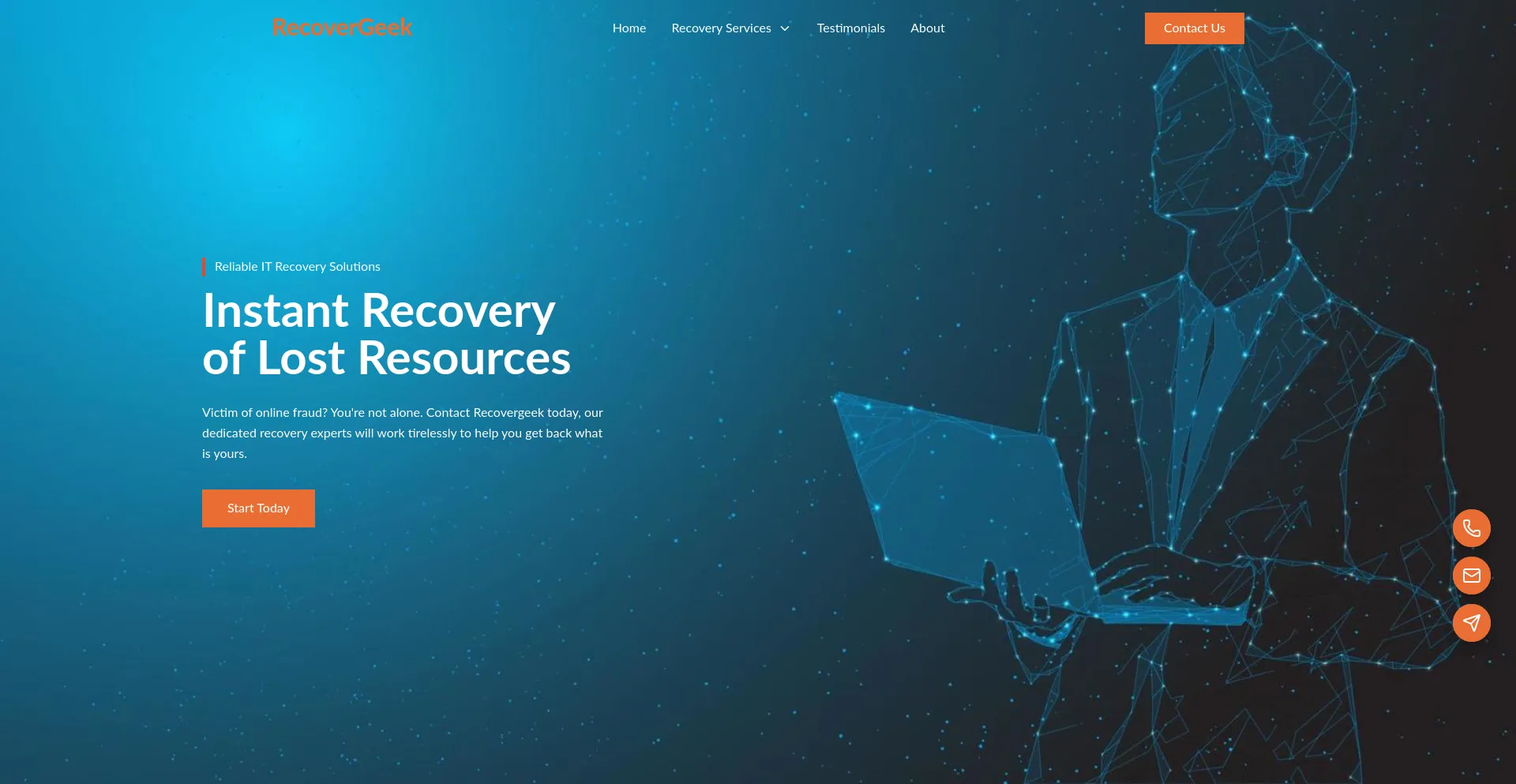 Website screenshot of Recovergeek.com