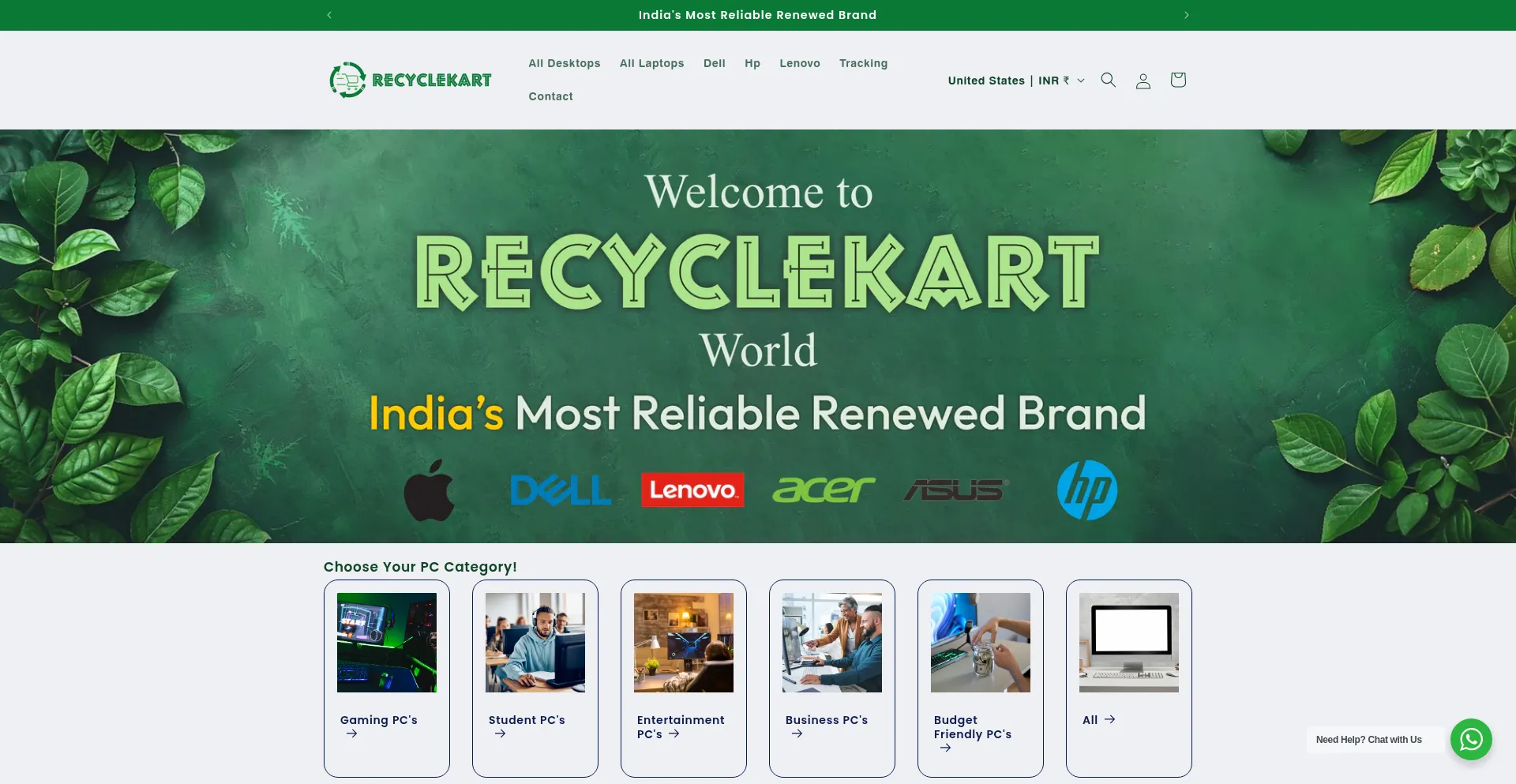 Website screenshot of Recyclekart.in