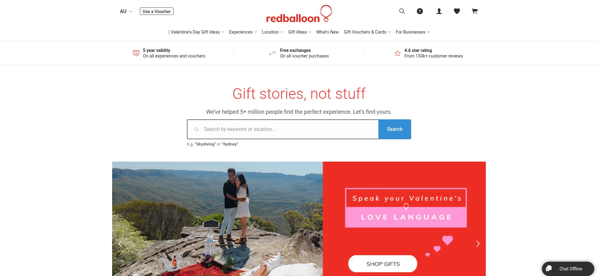 Website screenshot of Redballoon.com.au