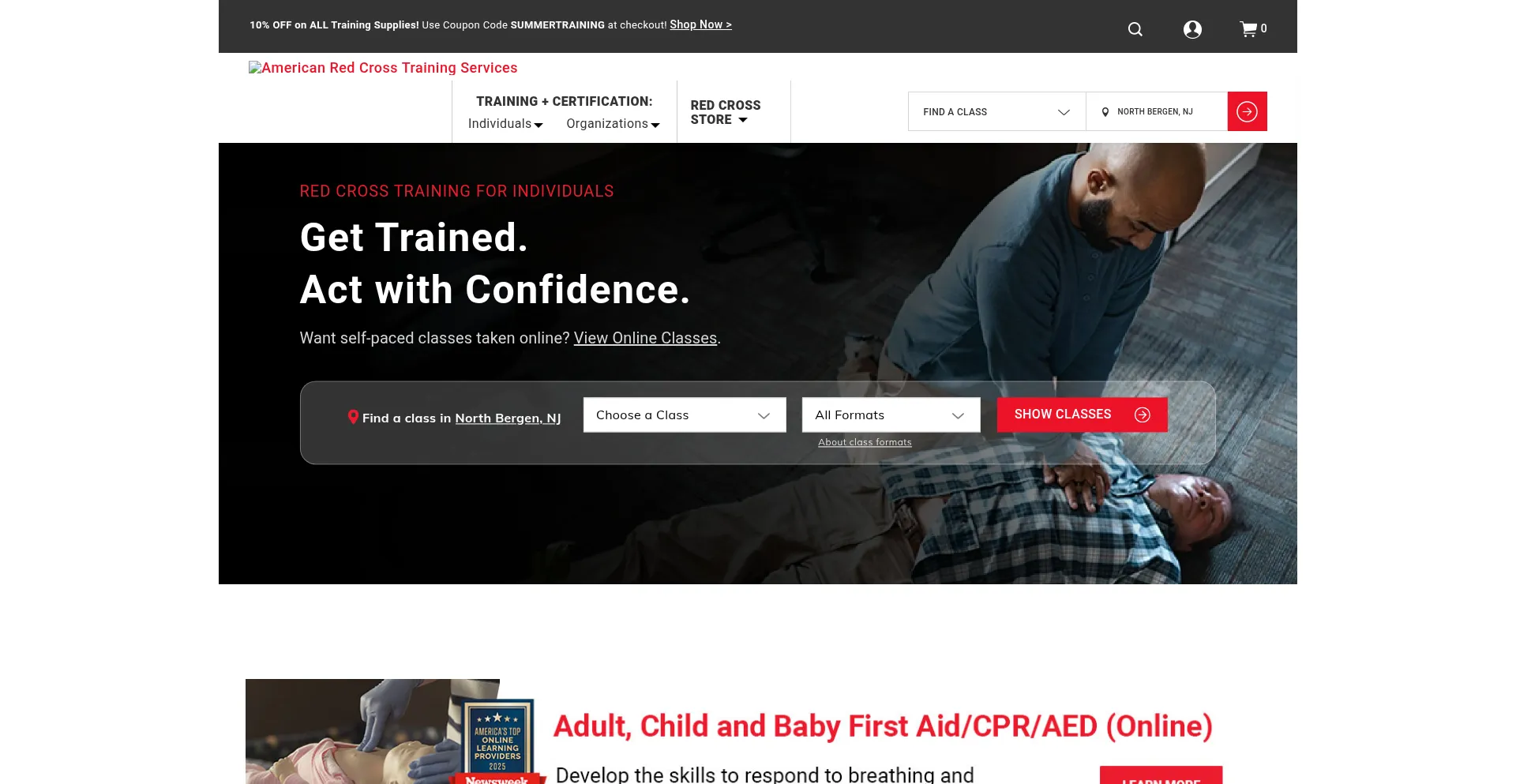 Website screenshot of Redcrosstraining.org