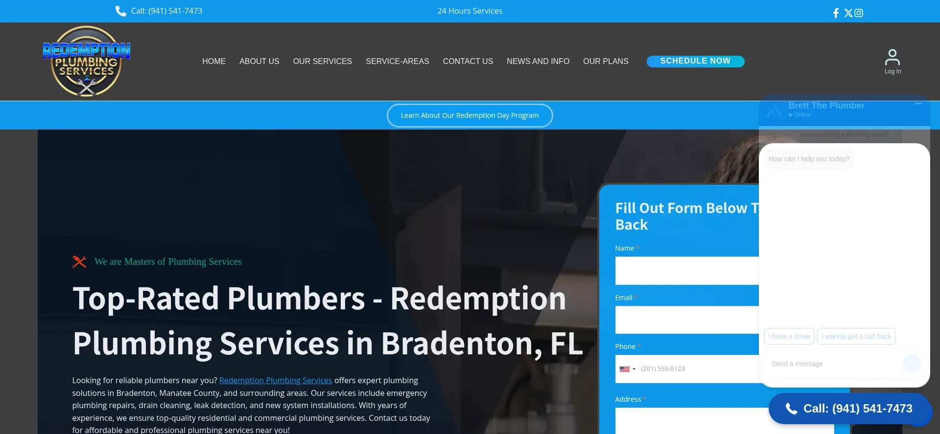 Website screenshot of Redemptionplumbingservices.com