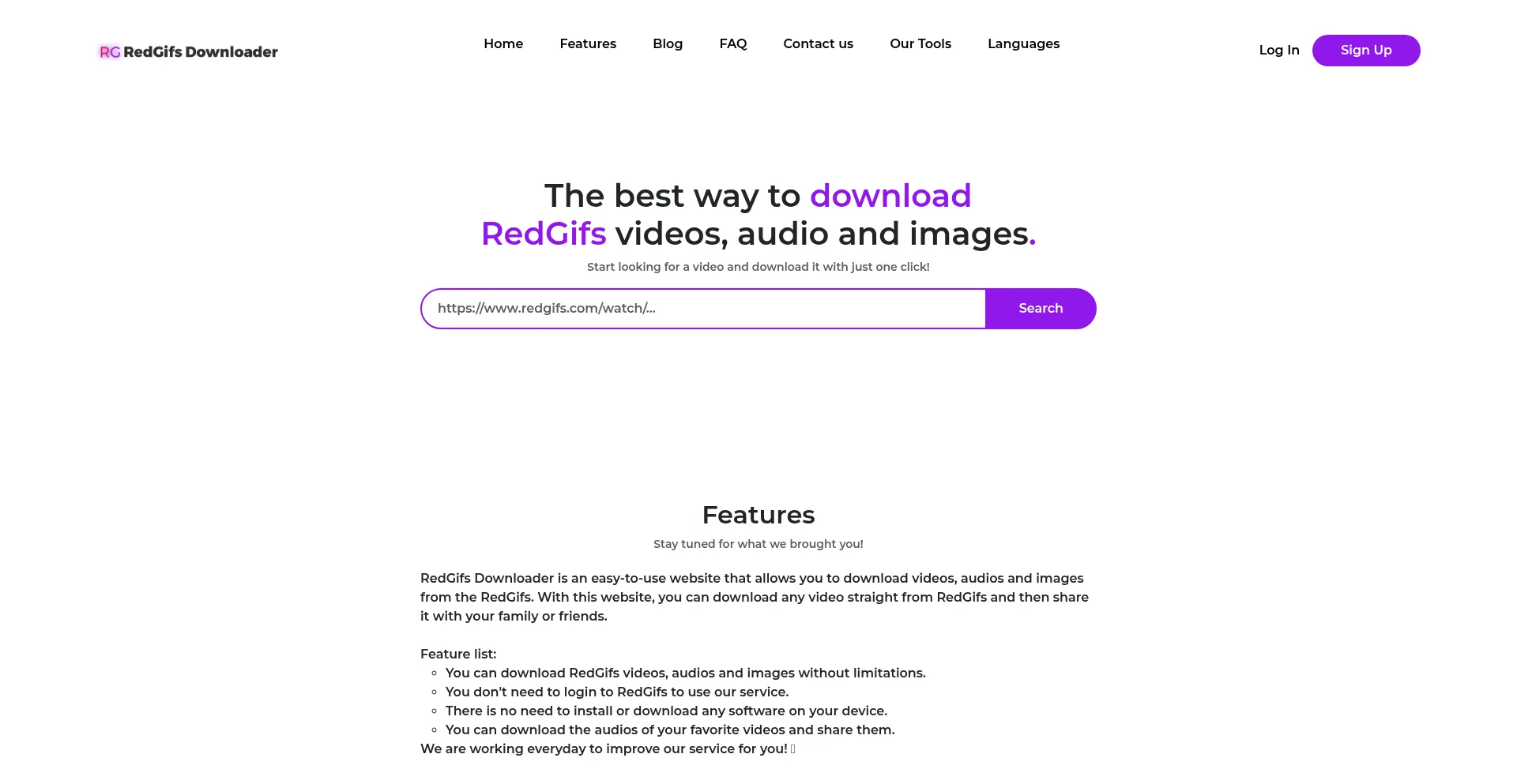 Website screenshot of Redgifsdownloader.net