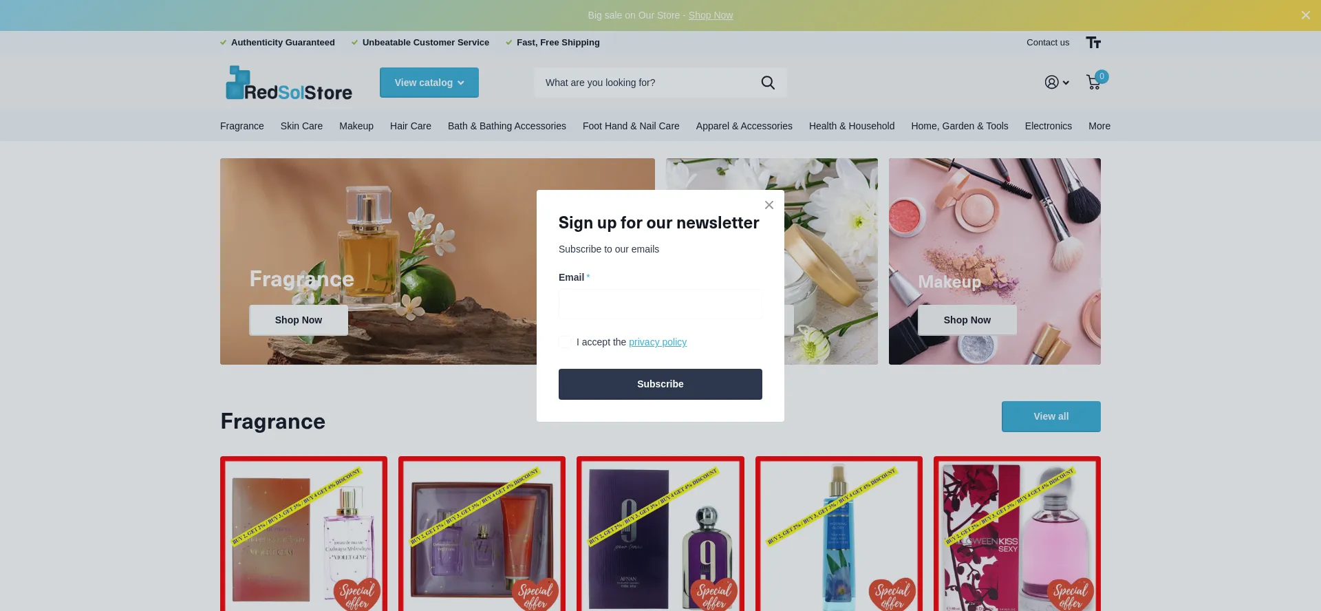 Website screenshot of Redsolstore.com