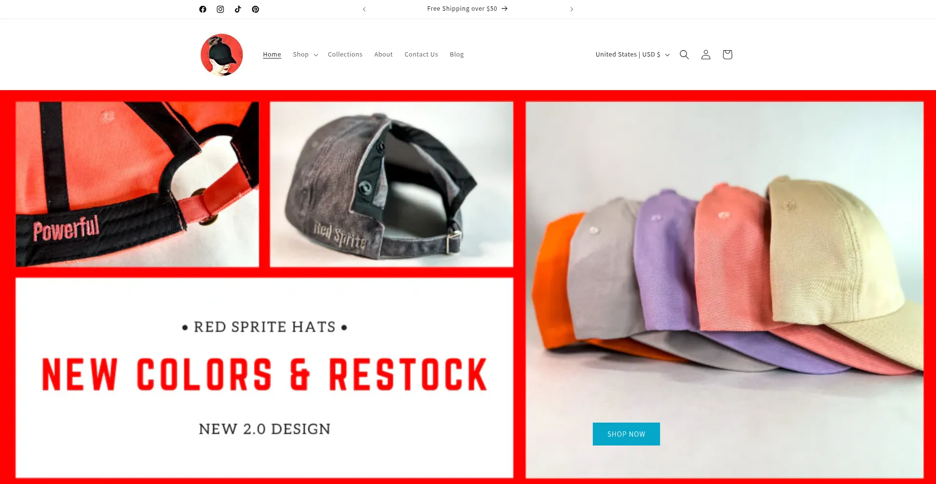 Website screenshot of Redspritehats.com