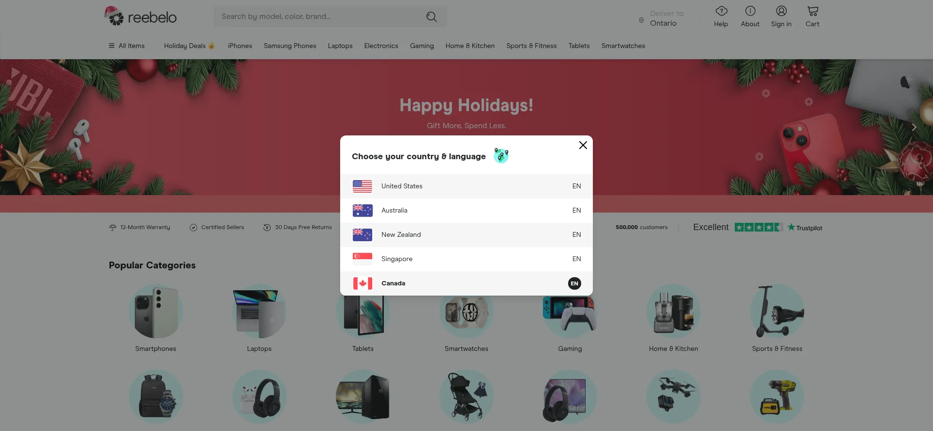 Website screenshot of Reebelo.ca