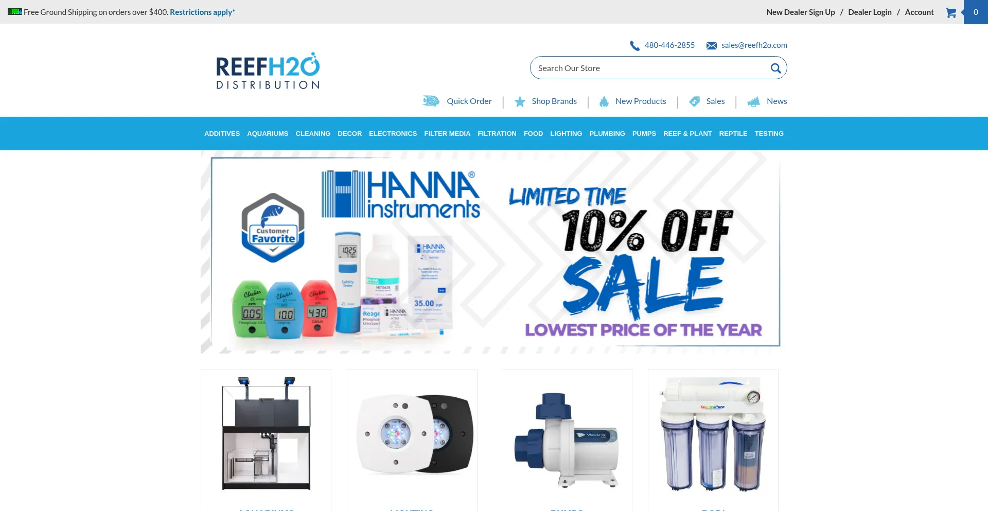 Website screenshot of Reefh2o.com
