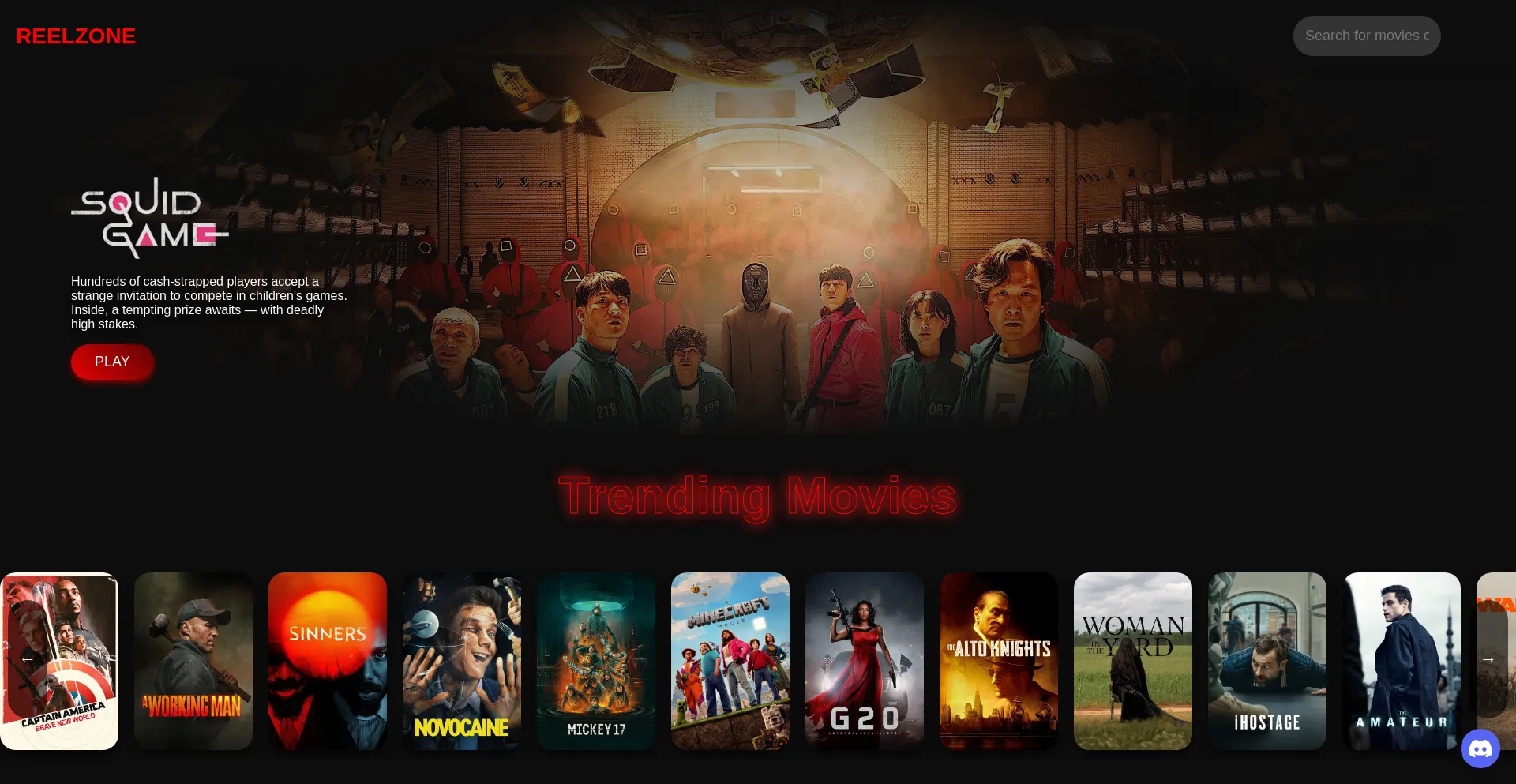 Website screenshot of Reelzone.app