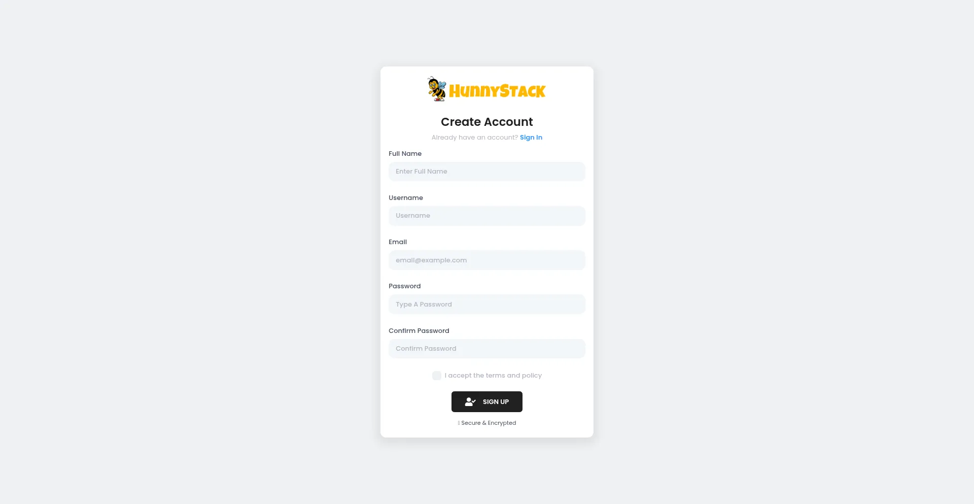 Website screenshot of Ref.hunnystack.com