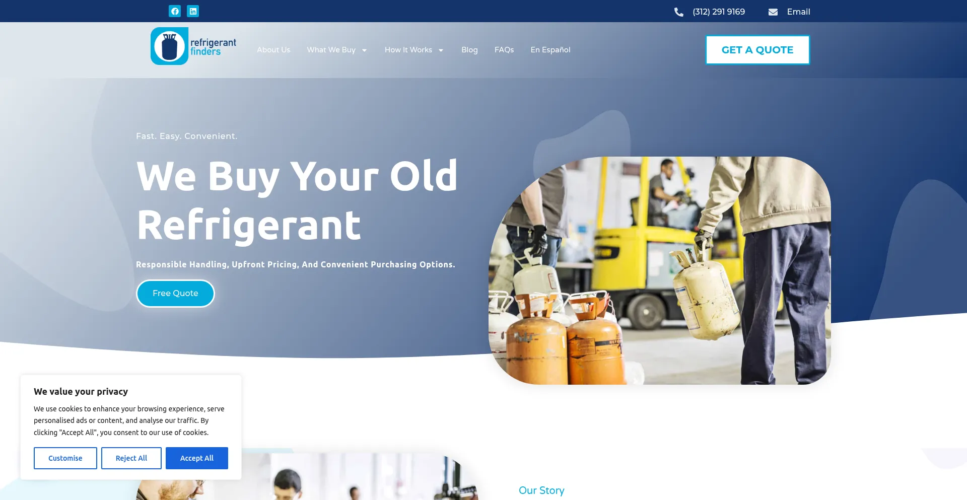 Website screenshot of Refrigerantfinders.com