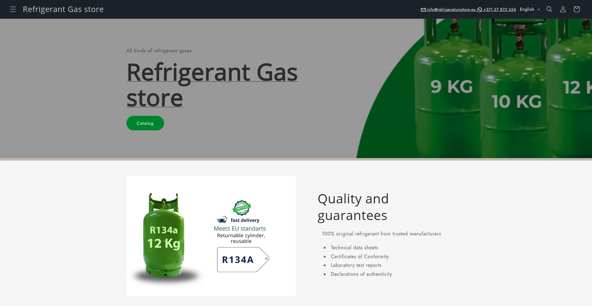 Website screenshot of Refrigerationstore.eu