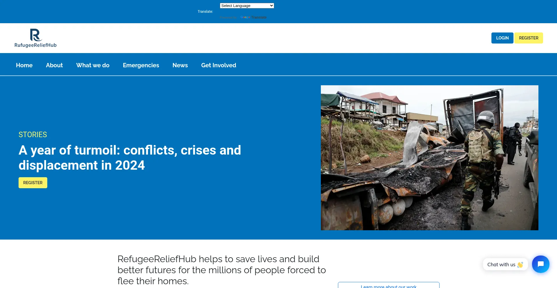 Website screenshot of Refugeereliefhub.info