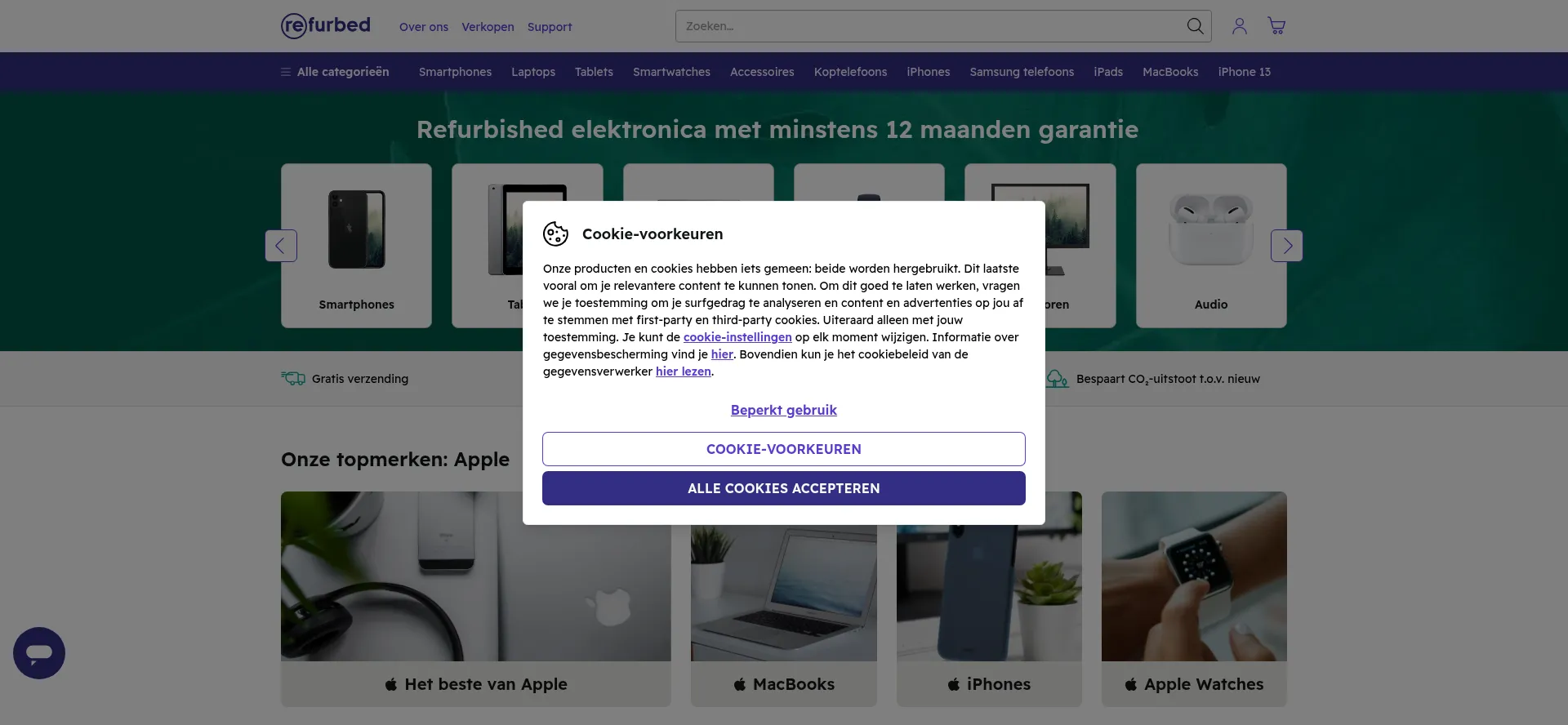 Website screenshot of Refurbed.be