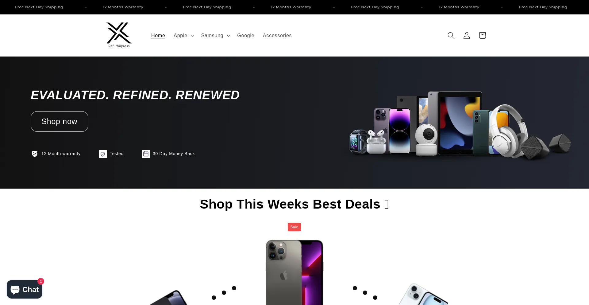 Website screenshot of Refurbxpress.co.uk