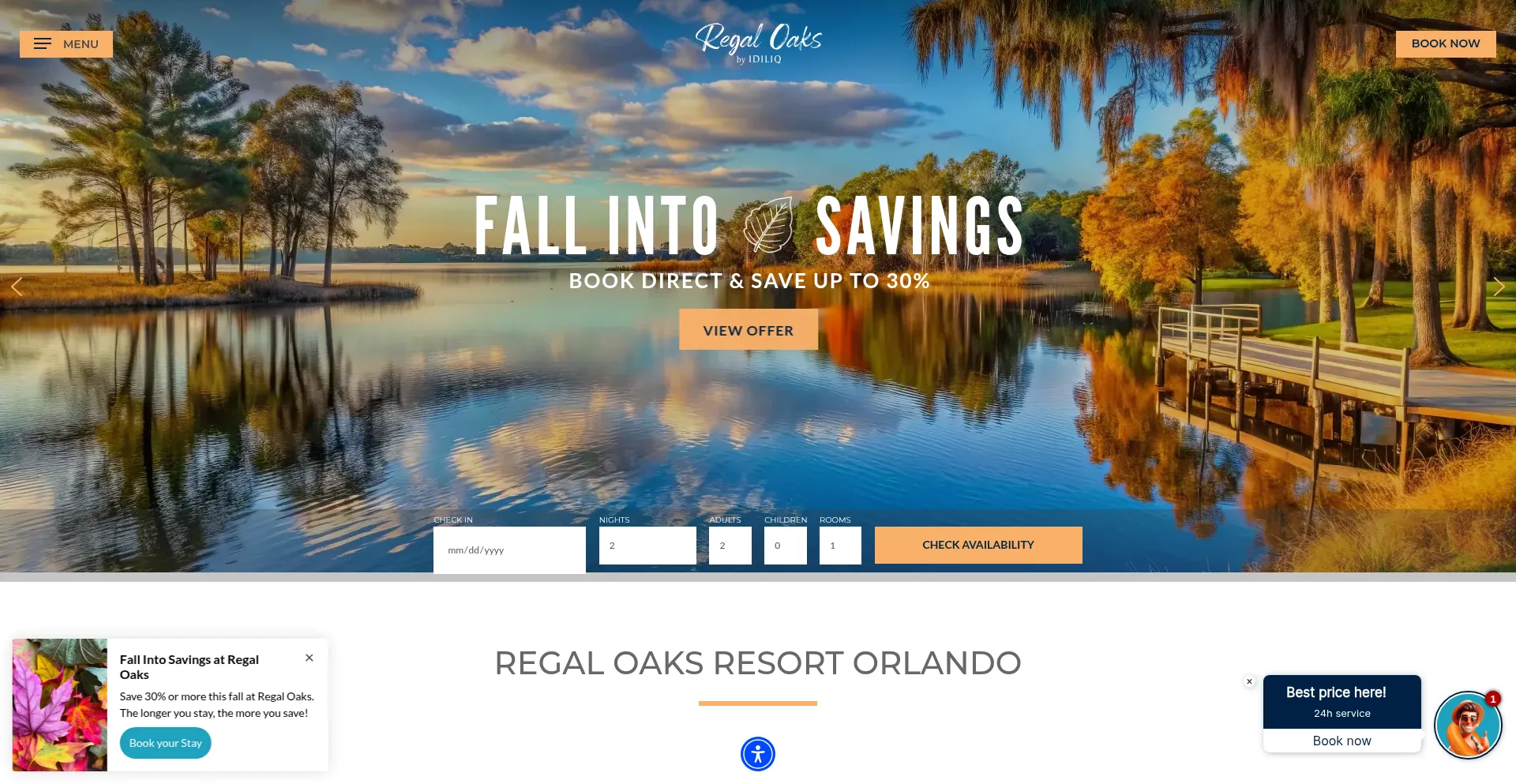 Website screenshot of Regaloaksorlando.com