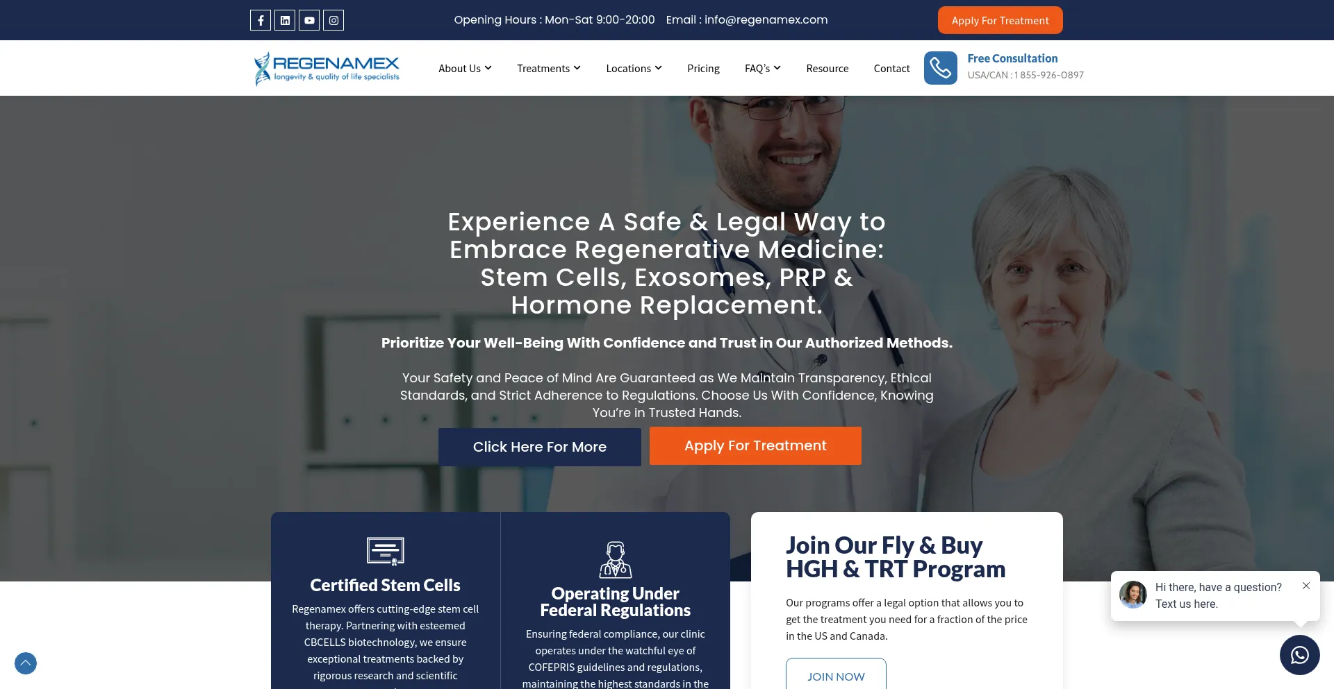 Website screenshot of Regenamex.com