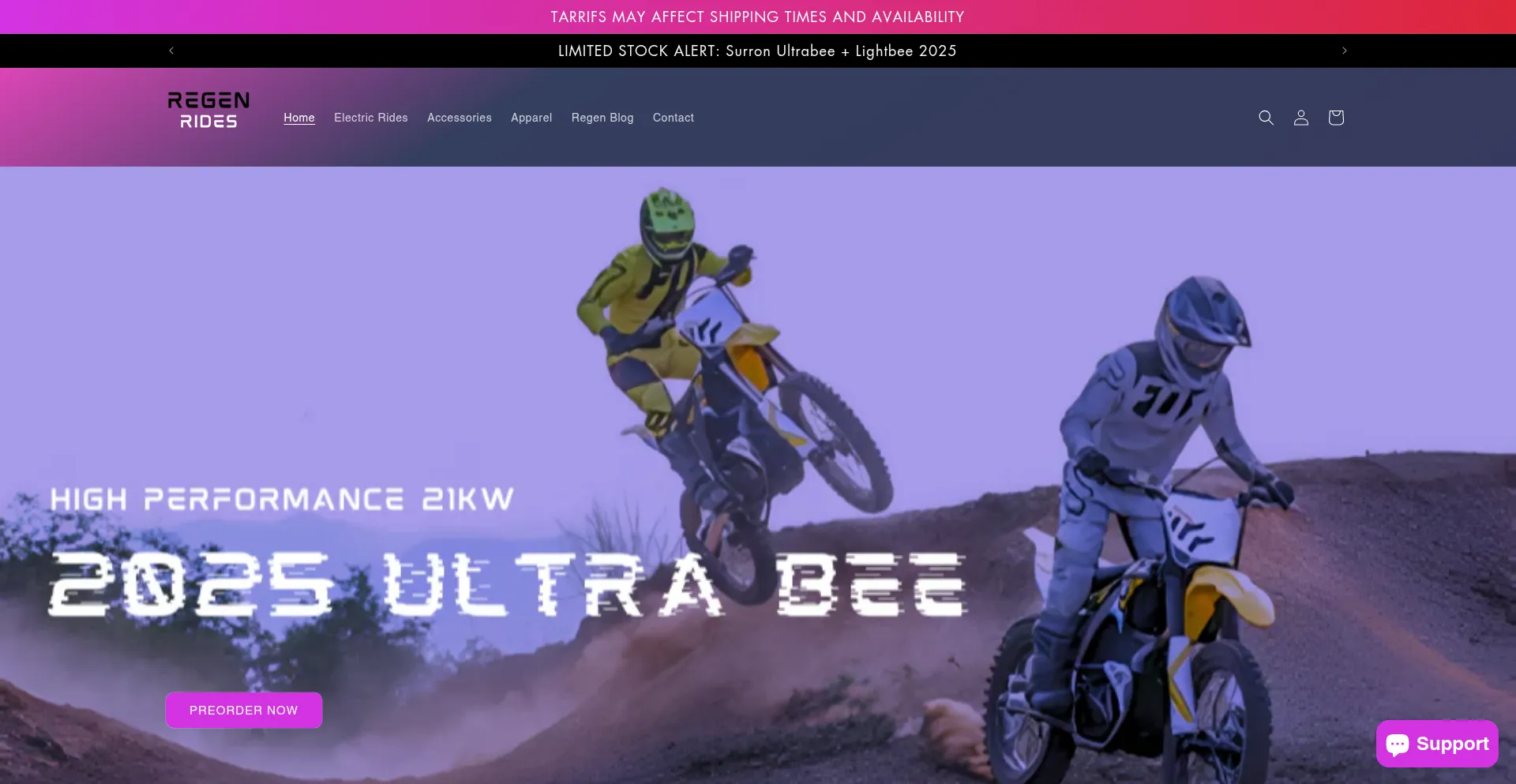 Website screenshot of Regenrides.com
