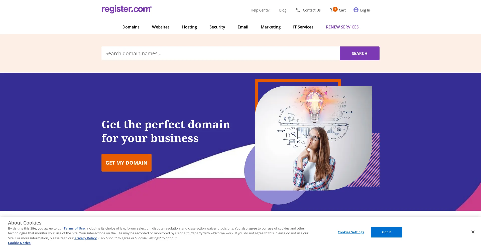 Website screenshot of Register.com