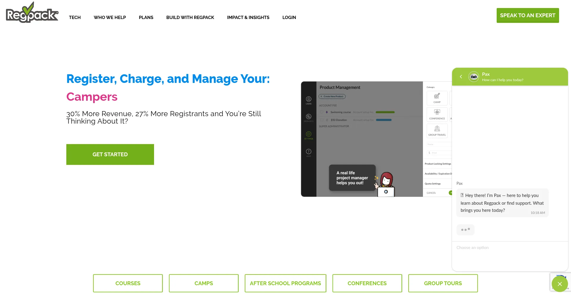 Website screenshot of Regpack.com