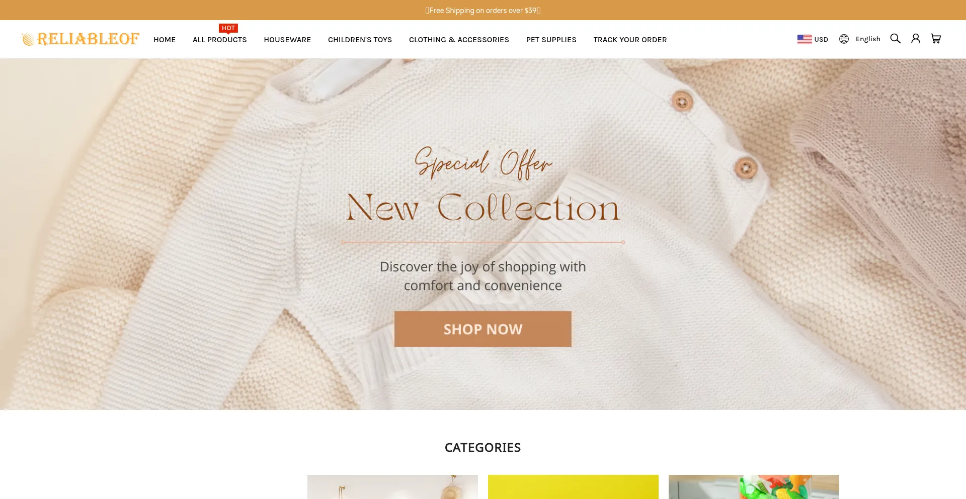 Website screenshot of Reliableof.com