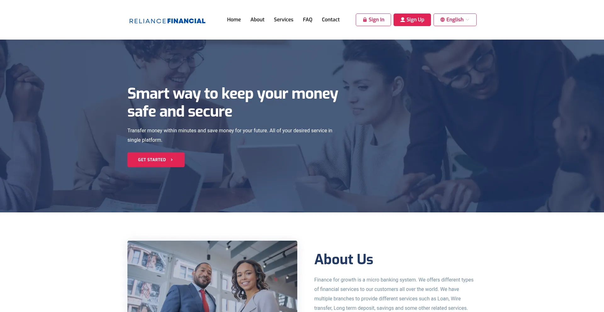 Website screenshot of Reliancefinancial.org