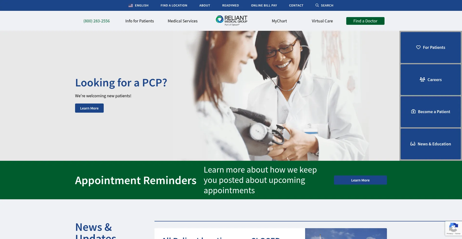 Website screenshot of Reliantmedicalgroup.org