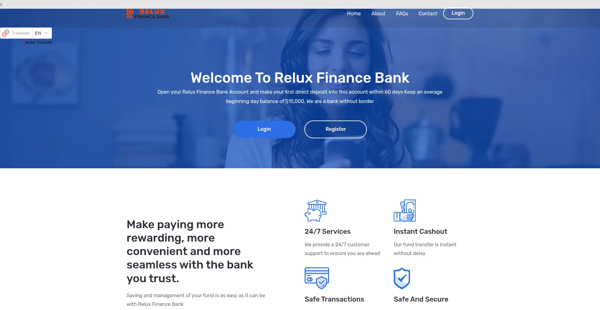 Website screenshot of Reluxfinance.com