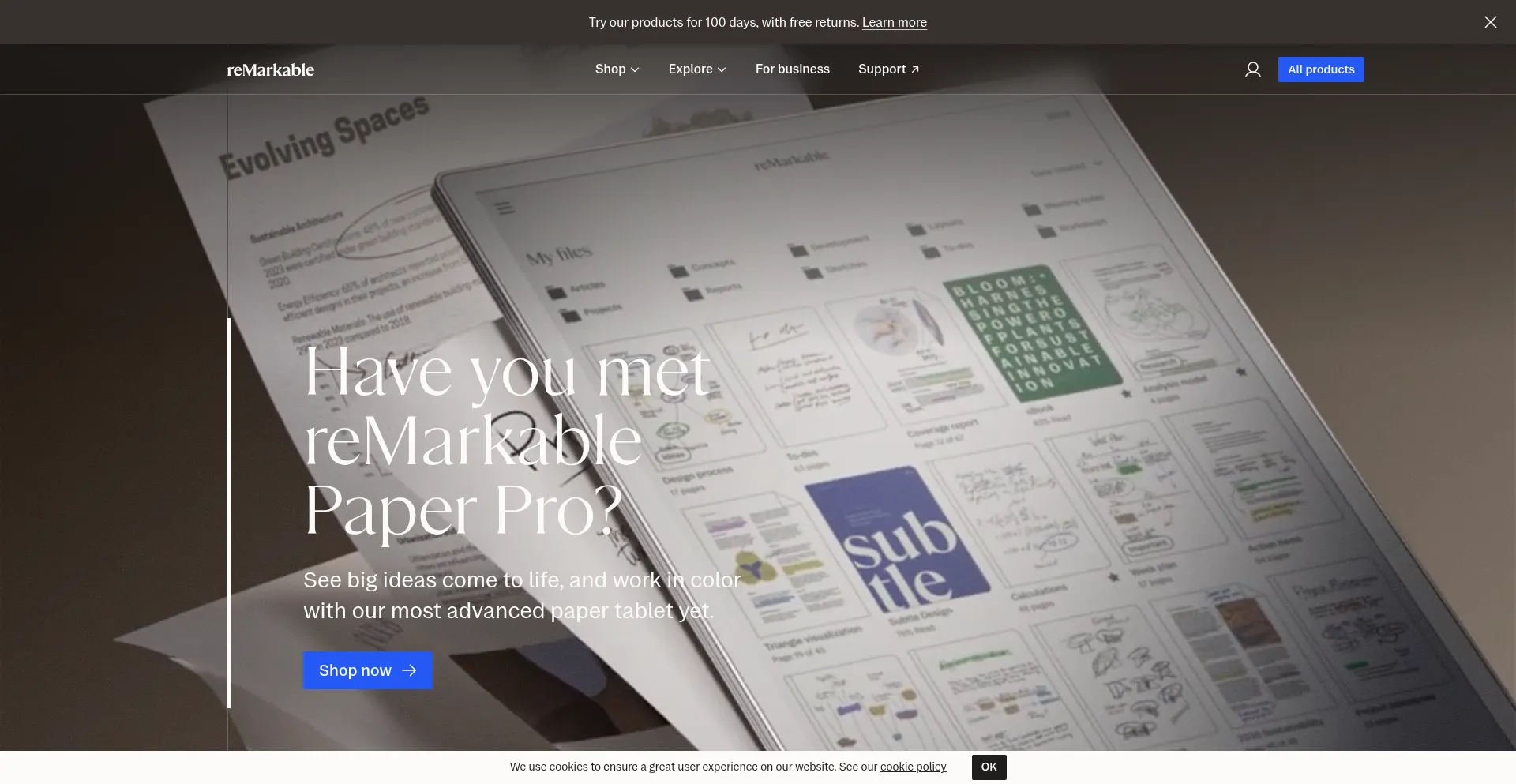 Website screenshot of Remarkable.com