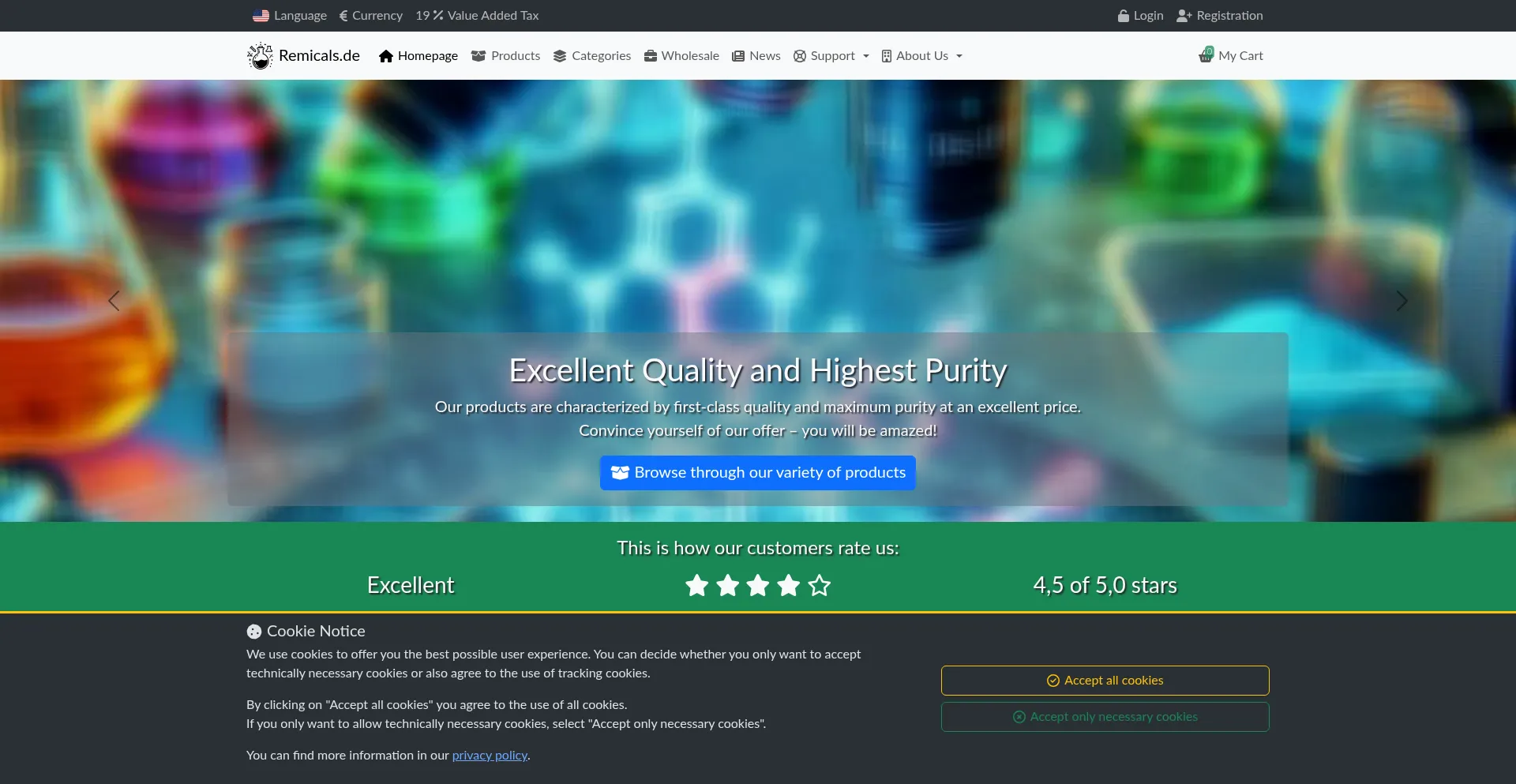 Website screenshot of Remicals.de
