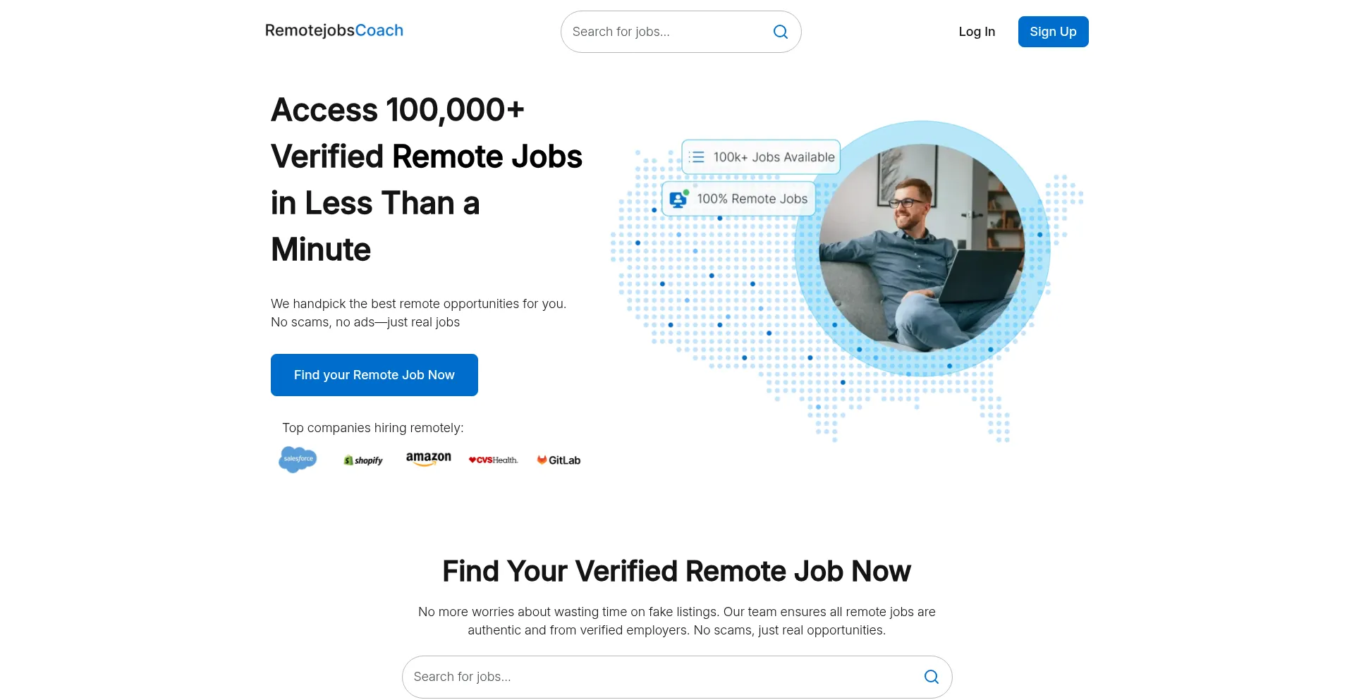 Website screenshot of Remotejobscoach.com