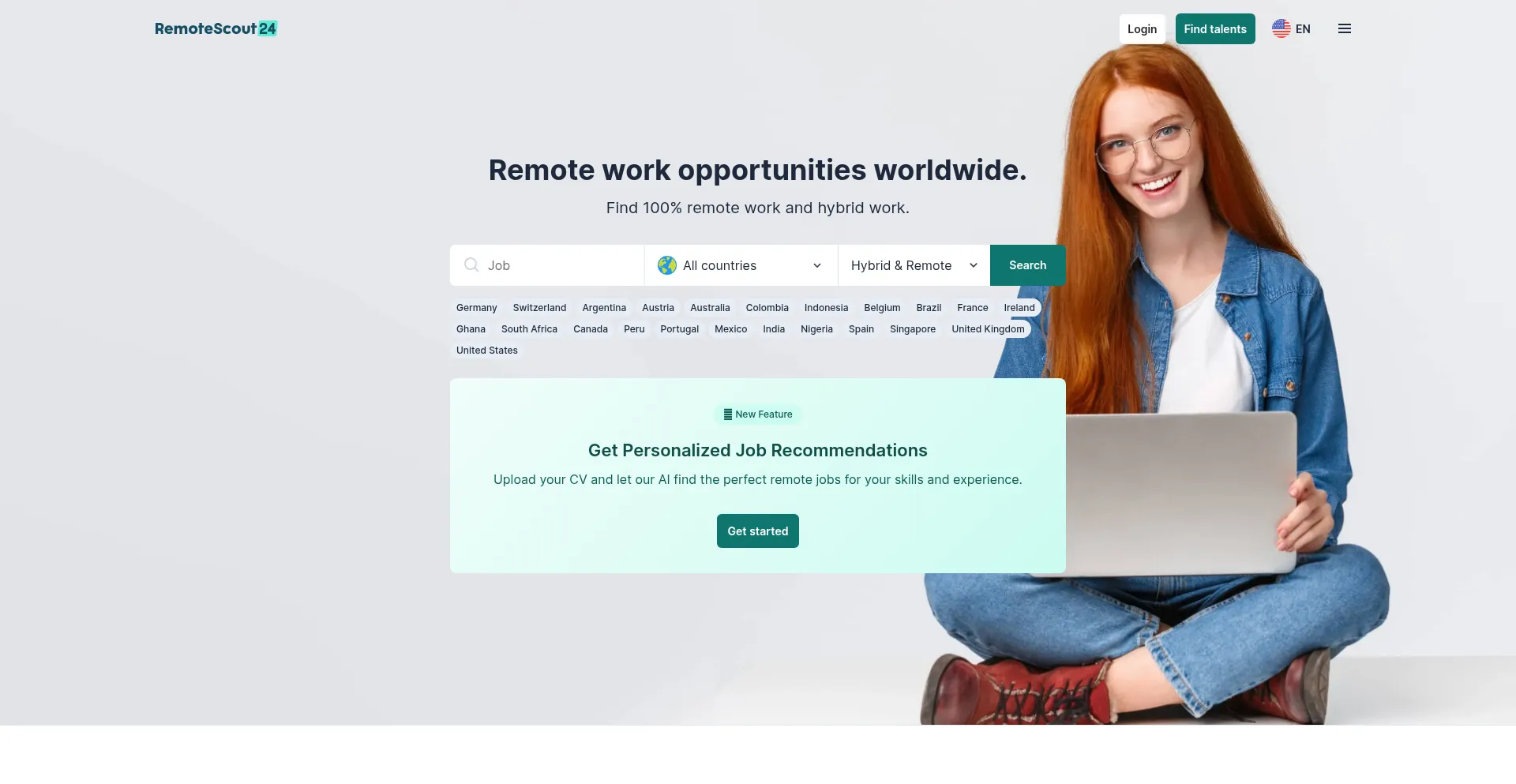 Website screenshot of Remotescout24.com