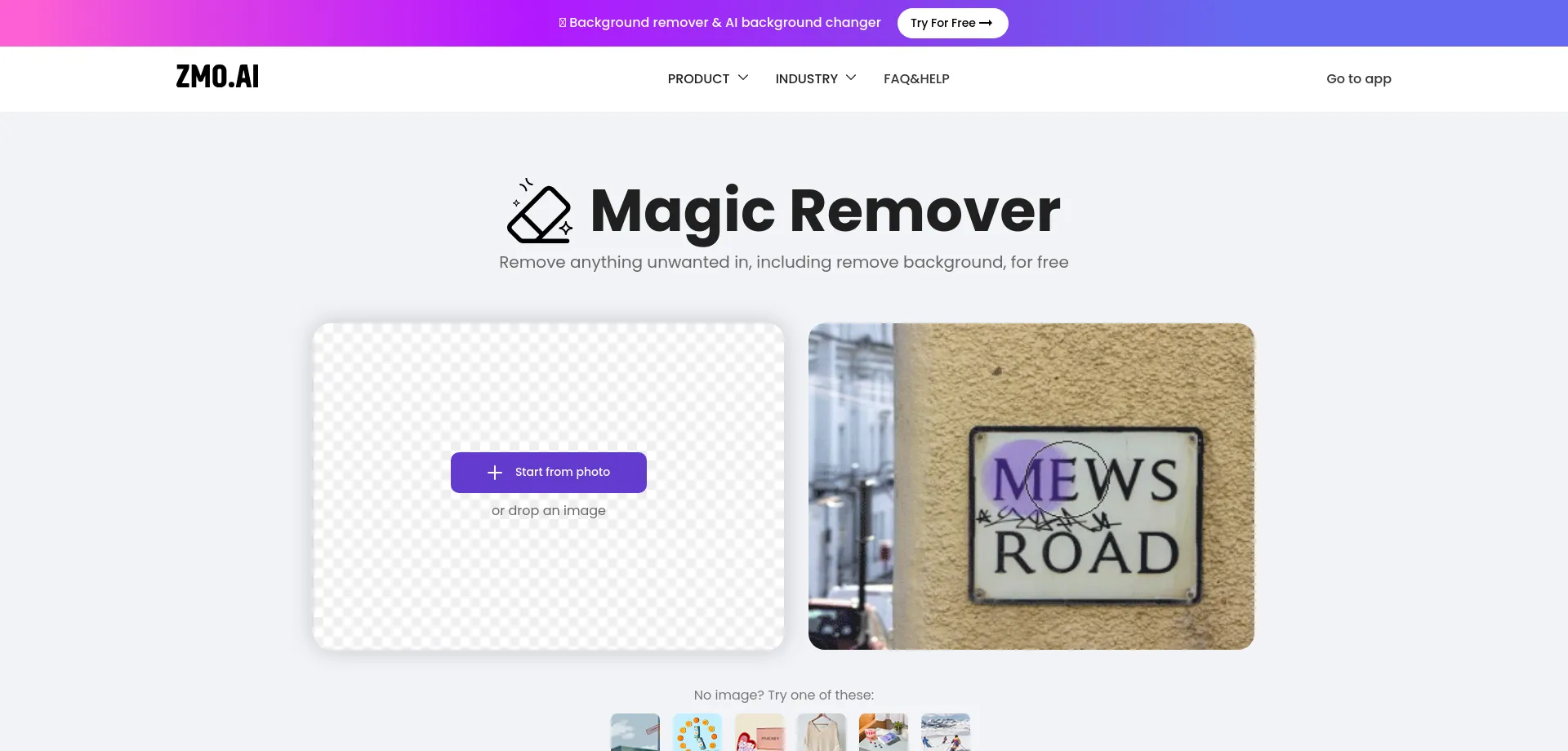 Website screenshot of Remover.zmo.ai
