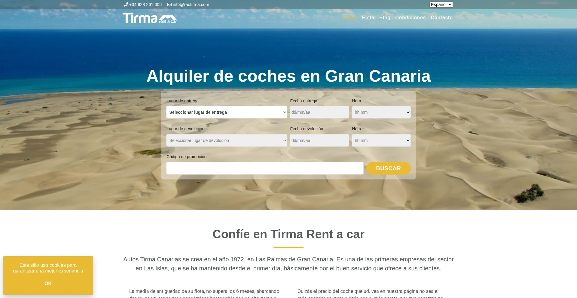 Website screenshot of Rentacartirma.com