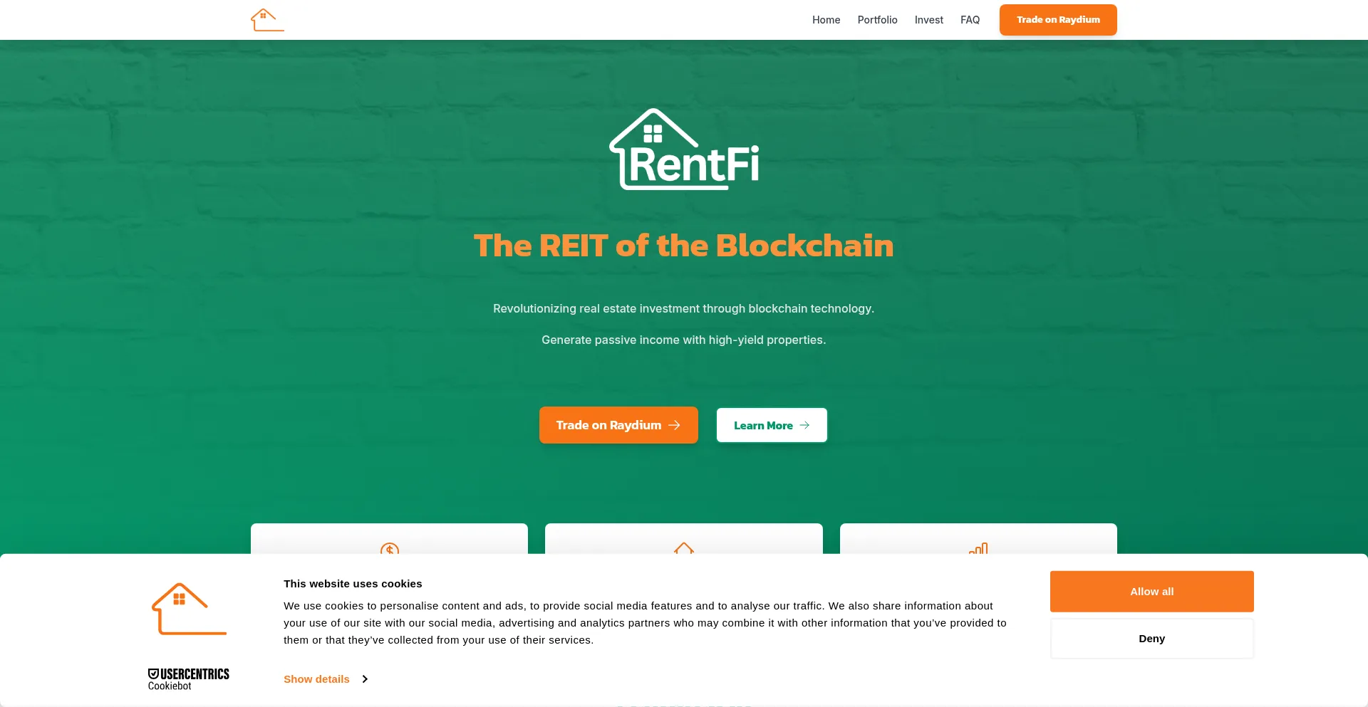 Website screenshot of Rentfi.io