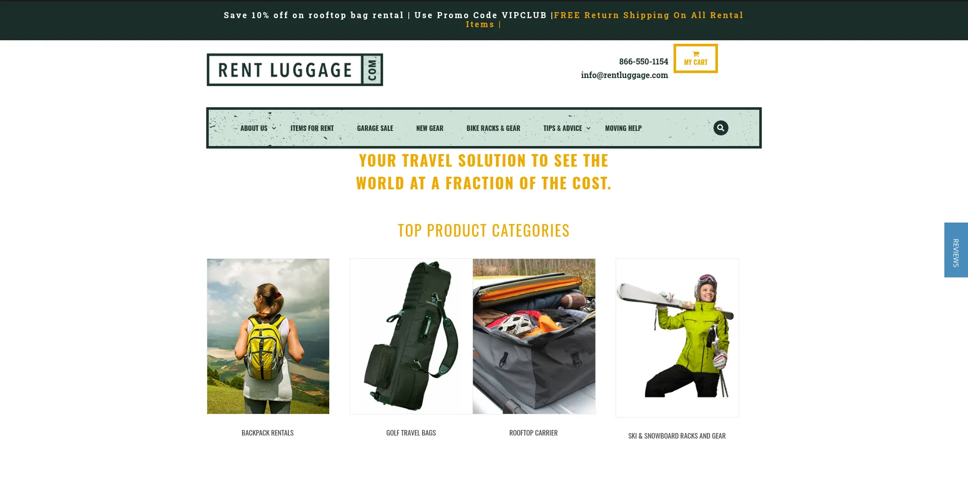 Website screenshot of Rentluggage.com