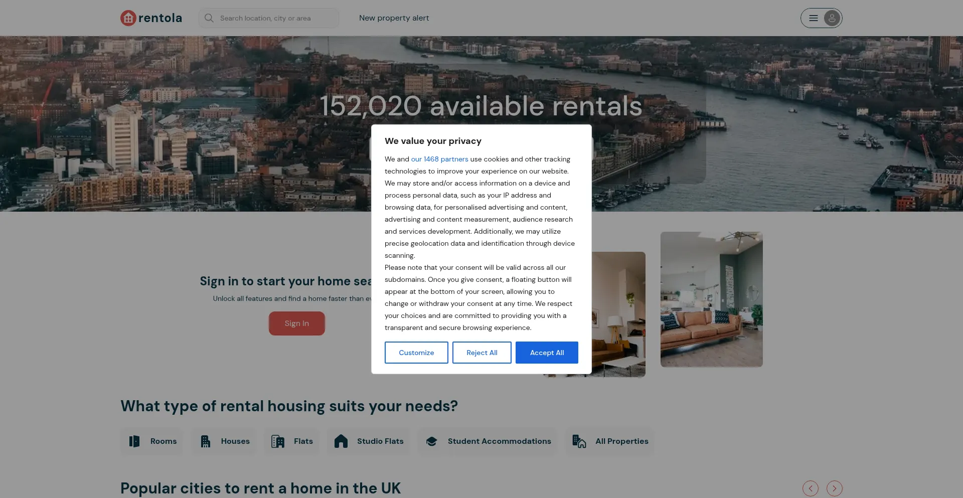 Website screenshot of Rentola.co.uk