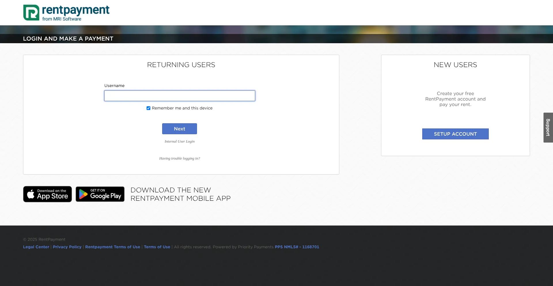 Website screenshot of Rentpayment.com