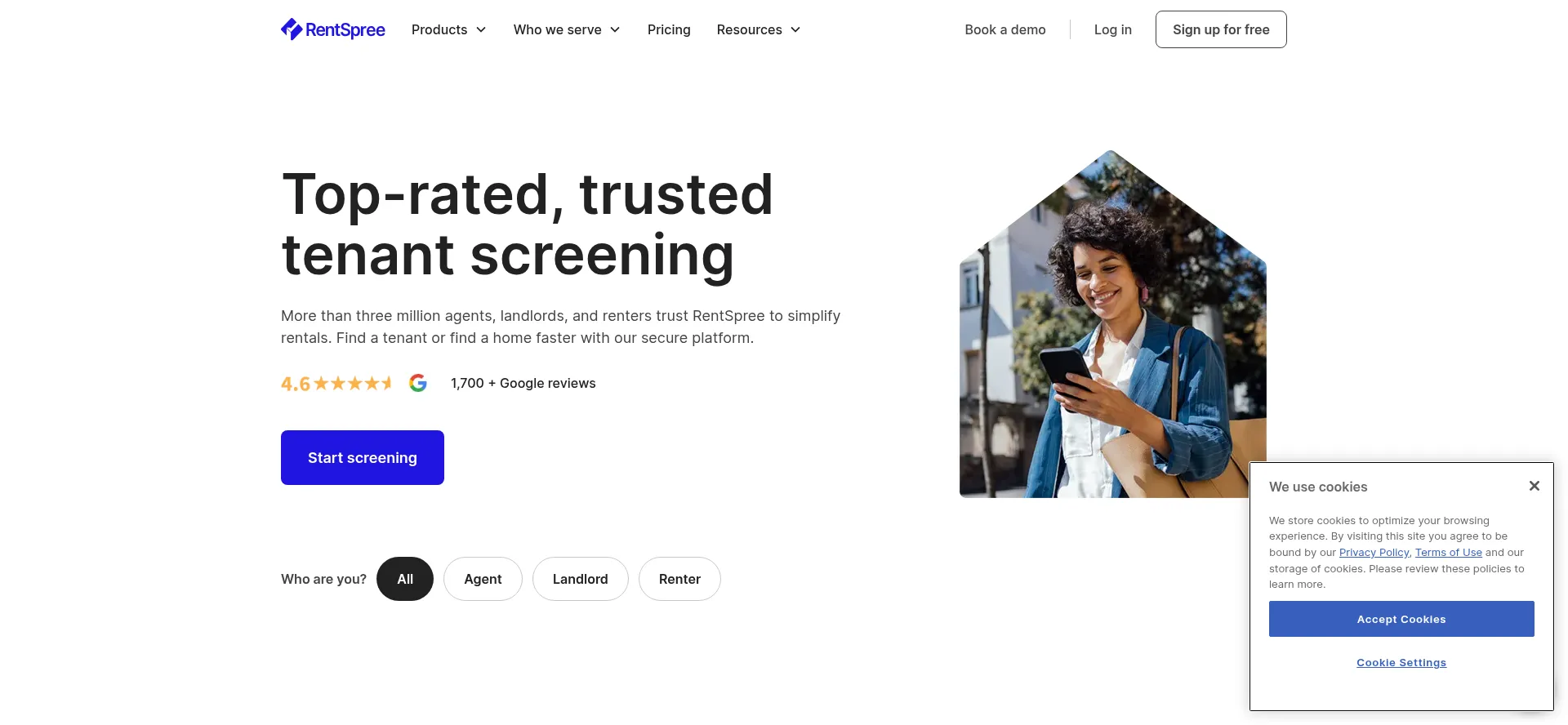 Website screenshot of Rentspree.com