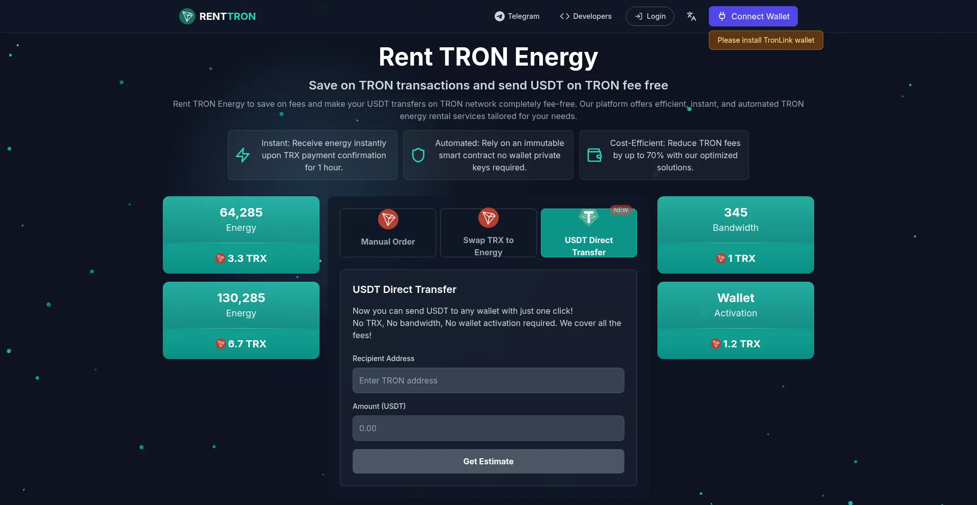 Website screenshot of Renttron.com