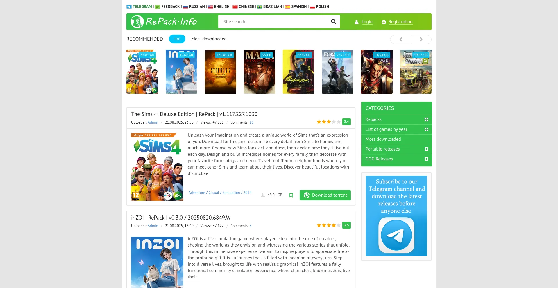 Website screenshot of Repack.info