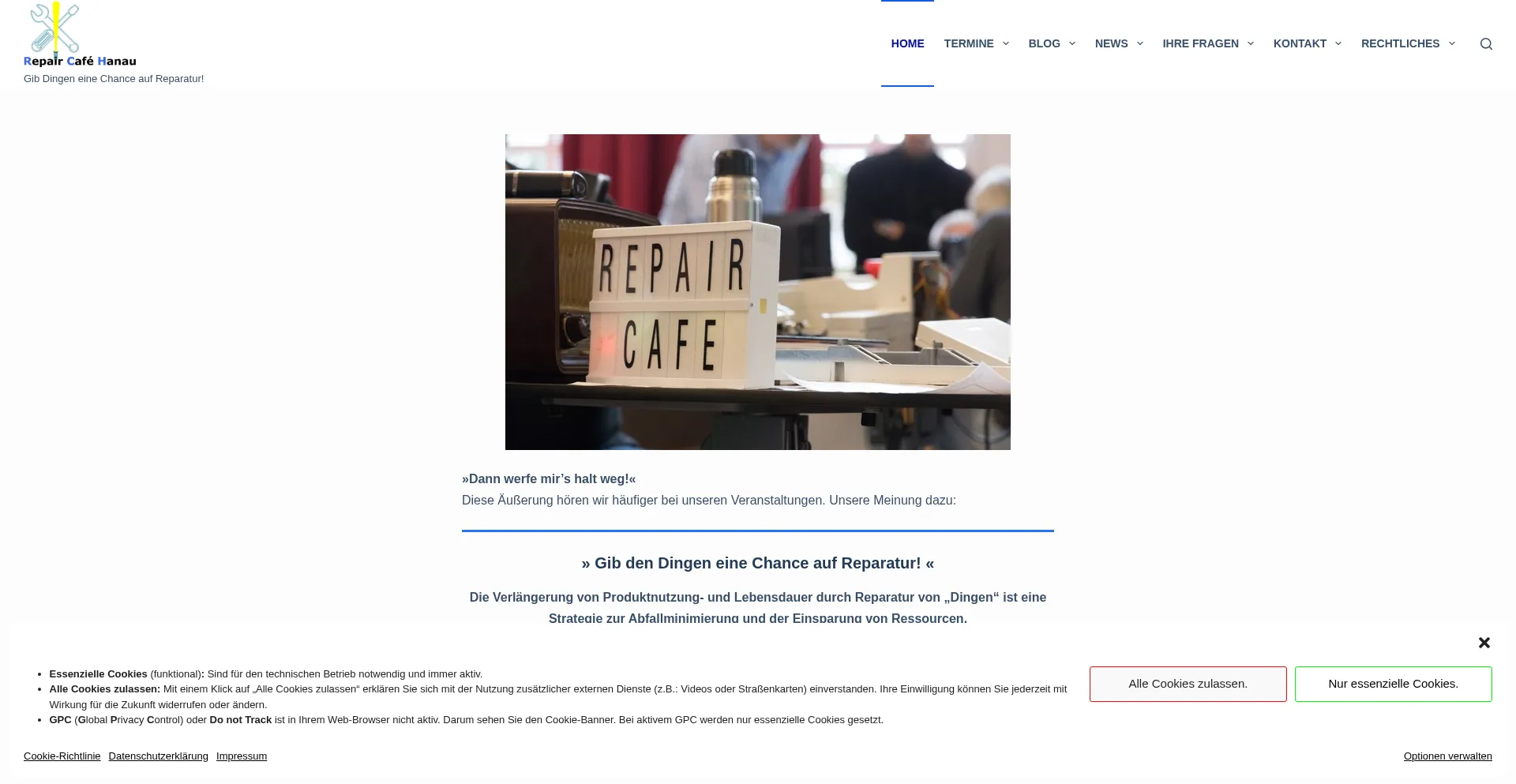 Website screenshot of Repaircafe-hanau.de