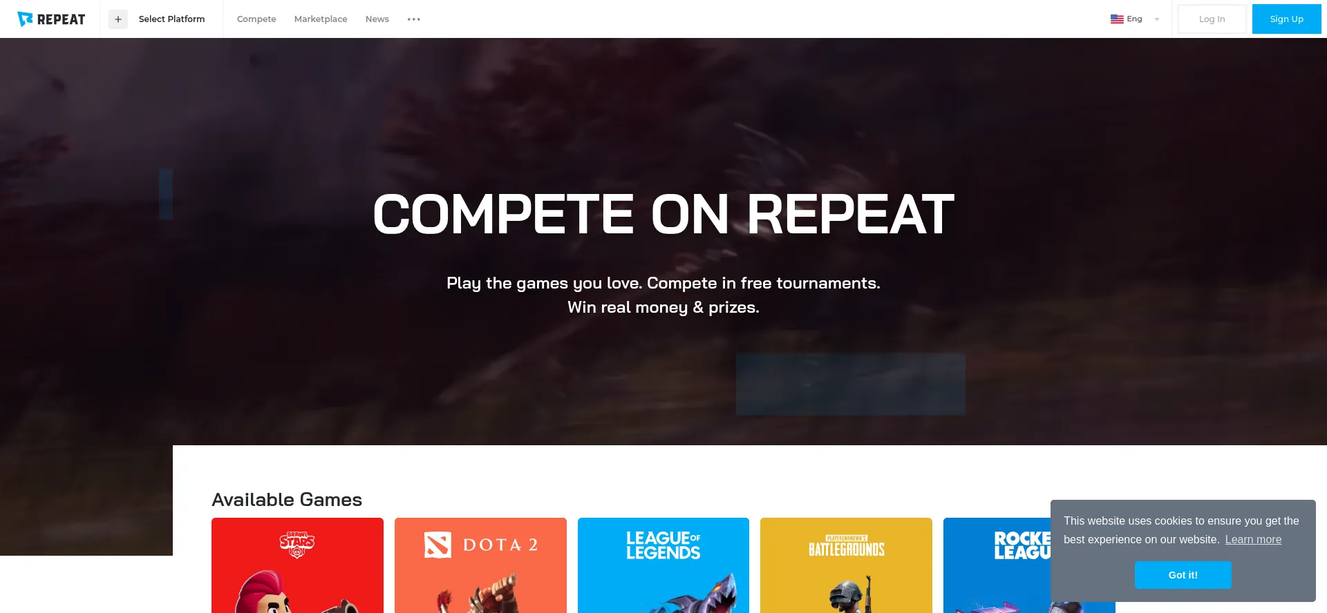 Website screenshot of Repeat.gg