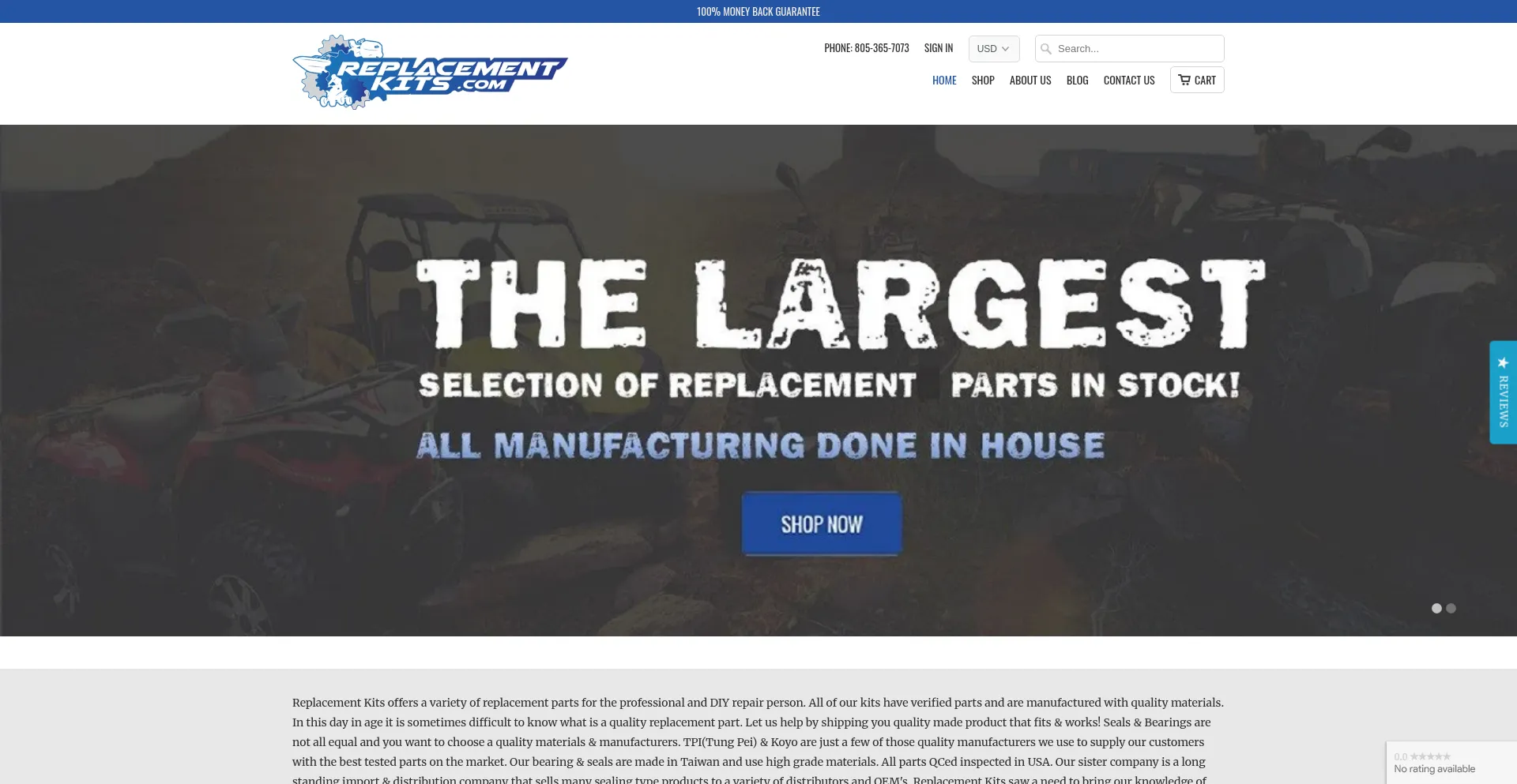 Website screenshot of Replacementkits.com