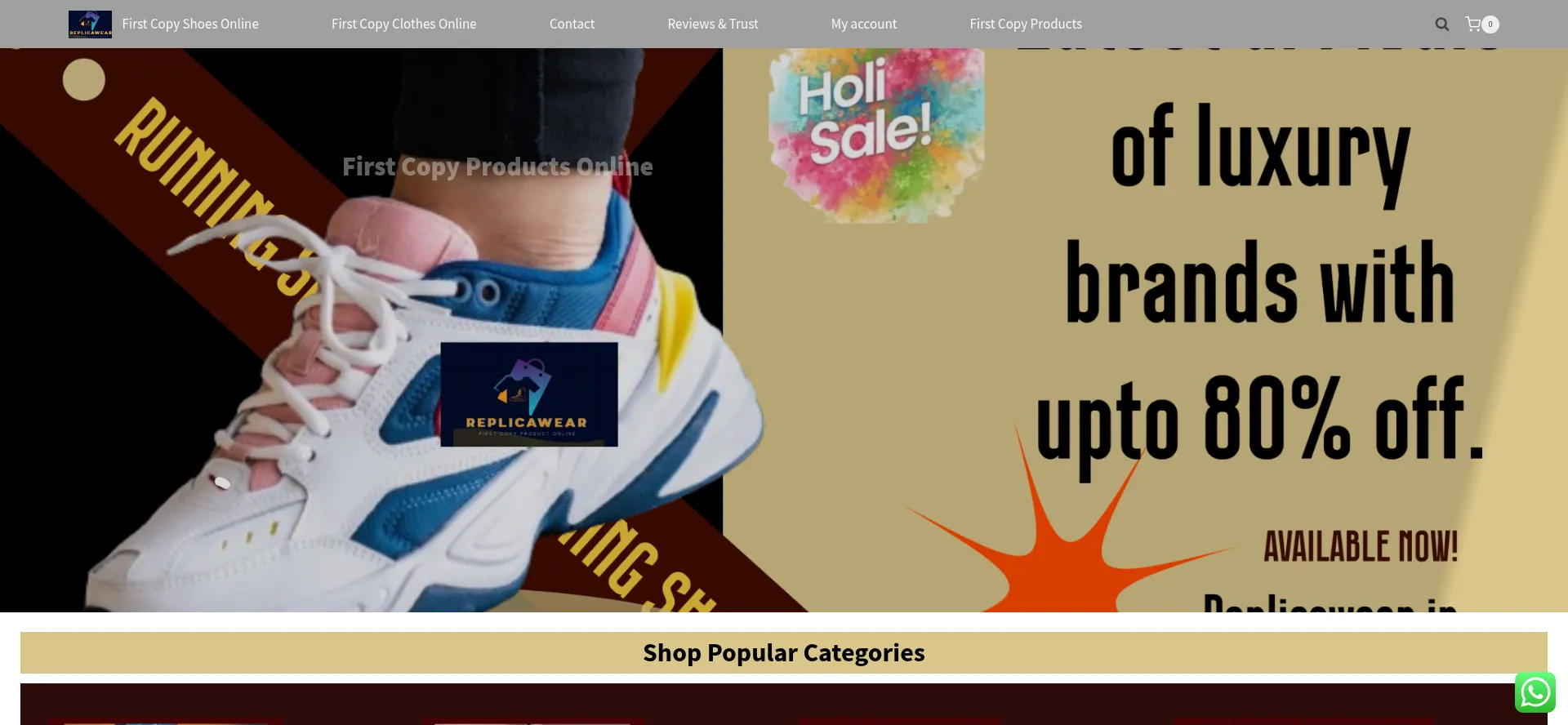 Website screenshot of Replicawear.in