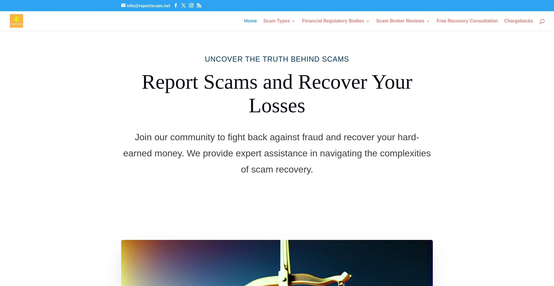 Website screenshot of Reportscam.net
